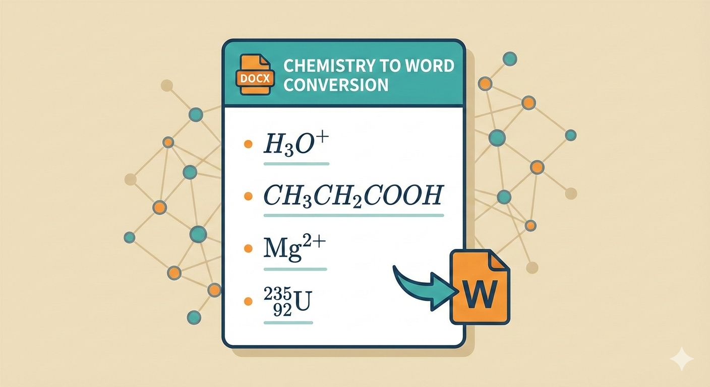 Chemistry notation in a clean Word export with subscripts and charges