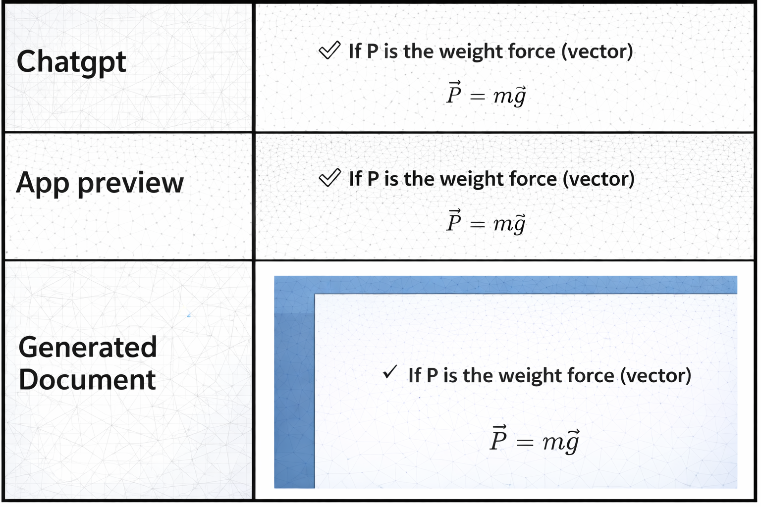 Conversion result showing AI text, app preview, and Word document output.